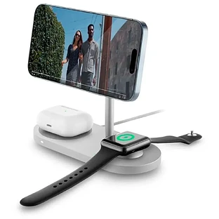 Беспроводное зарядное устройство uBear Stage Pro, 3-в-1, MagSafe совместимое, цвет: серебро