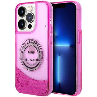 Lagerfeld для iPhone 14 Pro чехол Liquid Glitter RSG Round logo Hard Pink