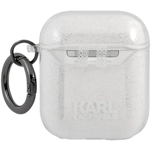 Lagerfeld для Airpods 1/2 чехол TPU Glitters with ring Choupette Transp Silver