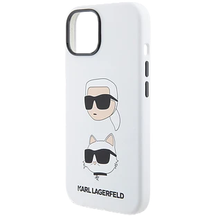 Lagerfeld для iPhone 15 чехол Liquid Silicone NFT Karl & Choupette heads Hard White