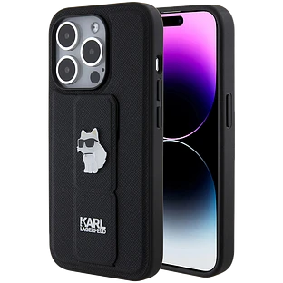 Lagerfeld для iPhone 15 Pro чехол GripStand PU Saffiano NFT Choupette metal Hard Black