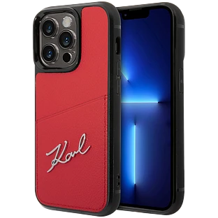 Lagerfeld для iPhone 14 Pro чехол PU Signature logo with Cardslot Hard Red