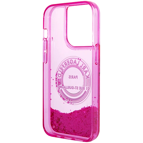 Lagerfeld для iPhone 14 Pro чехол Liquid Glitter RSG Round logo Hard Pink