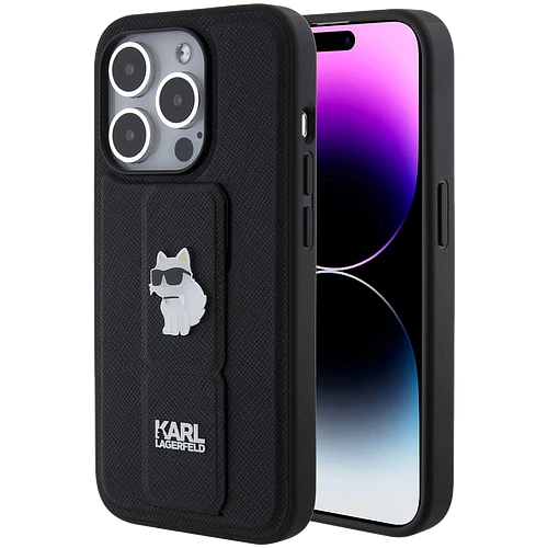 Lagerfeld для iPhone 15 Pro чехол GripStand PU Saffiano NFT Choupette metal Hard Black
