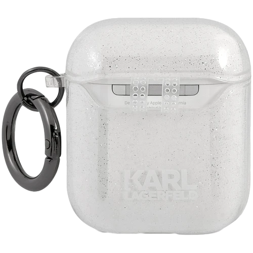 Lagerfeld для Airpods 1/2 чехол TPU Glitters with ring Choupette Transp Silver