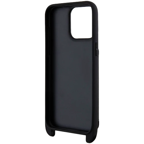 Lagerfeld для iPhone 15 Pro Max чехол Crossbody cardslot PU Saffiano Metal Karl Head Hard Black