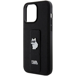 Чехол LAGERFELD GripStand PU Saffiano NFT Choupette metal Hard Чёрный для iPhone 15 Pro Max