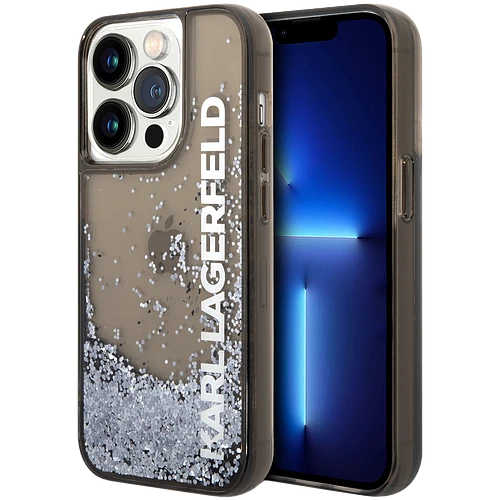 Lagerfeld для iPhone 14 Pro чехол Liquid Glitter Elongated logo Hard Translucent black