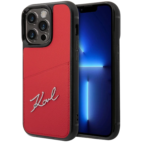 Lagerfeld для iPhone 14 Pro чехол PU Signature logo with Cardslot Hard Red