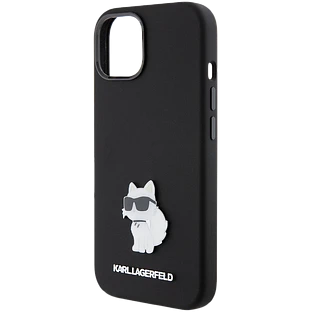 Lagerfeld для iPhone 15 чехол Liquid silicone NFT Choupette metal pin Hard Black