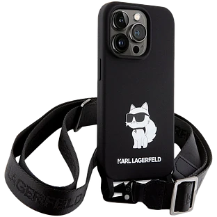 Чехол LAGERFELD Crossbody Liquid silicone NFT Choupette +Strap Hard Чёрный для iPhone 15 Pro Max