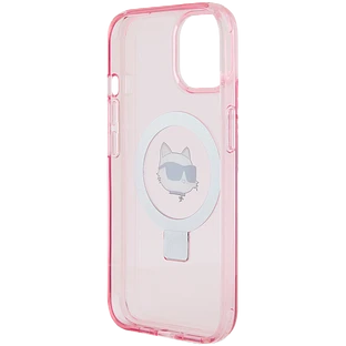 Lagerfeld для iPhone 15 чехол PC/TPU + Ring stand NFT Choupette head Hard Pink (MagSafe)