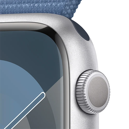 Apple Watch Series 9 GPS, 45 мм, корпус - серебристый, спортивный нейлоновый ремешок синего цвета