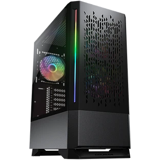 Корпус COUGAR GAMING Midi Tower,  ATX, 7 слотов, USB 2.0, Аудио разъем, USB 3.0, Защитное антивандальное закаленное стекло, Power Button, Reset Button, Светодиодный индикатор, PSU optional, Window, Поддержка системы жидкостного охлаждения, RGB LED, Вентил