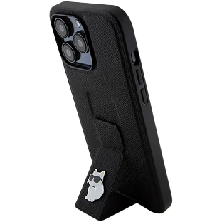 Чехол LAGERFELD GripStand PU Saffiano NFT Choupette metal Hard Чёрный для iPhone 15 Pro Max