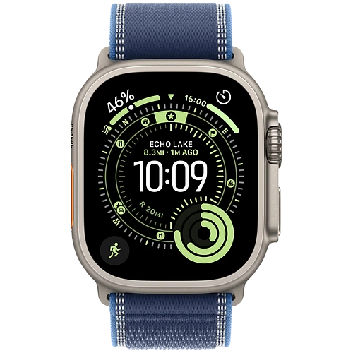 Apple Watch Ultra 3, GPS + Cellular, 49mm, Natural Titanium Case with Blue/Bright Blue Trail Loop - M/L