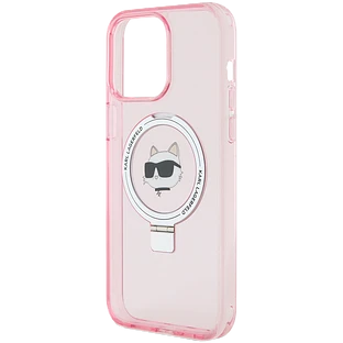 Lagerfeld для iPhone 15 Pro Max чехол PC/TPU + Ring stand NFT Choupette head Hard Pink (MagSafe)