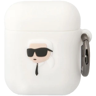 Lagerfeld для Airpods 1/2 чехол Silicone case with ring NFT 3D Karl White