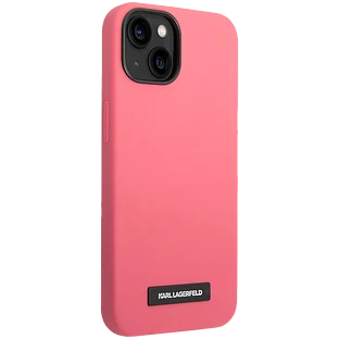 Lagerfeld для iPhone 14 Pro чехол Liquid silicone Plaque logo Hard Fuchsia (MagSafe)