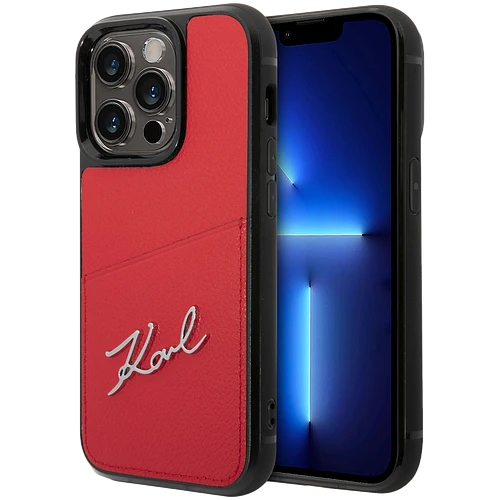 Lagerfeld для iPhone 14 Pro Max чехол PU Signature logo with Cardslot Hard Red