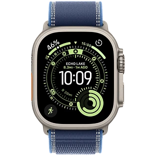 Apple Watch Ultra 3, GPS + Cellular, 49mm, Natural Titanium Case with Blue/Bright Blue Trail Loop - M/L