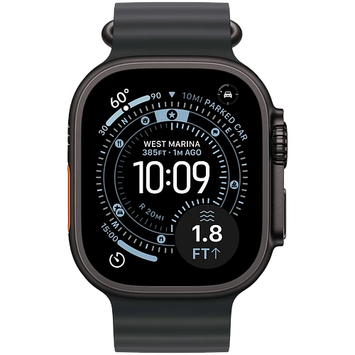 Apple Watch Ultra 3, GPS + Cellular, 49mm, Black Titanium Case with Black Ocean Band - One Size