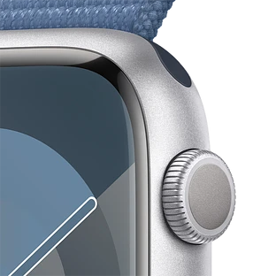 Apple Watch Series 9 GPS, 45 мм, корпус - серебристый, спортивный нейлоновый ремешок синего цвета