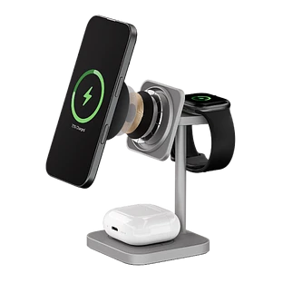 Беспроводное зарядное устройство uBear Evoke, 3-в-1, MagSafe совместимое, Qi2, цвет: серый