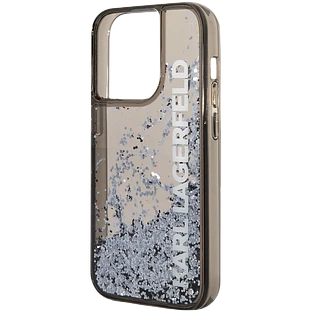 Lagerfeld для iPhone 14 Pro чехол Liquid Glitter Elongated logo Hard Translucent black