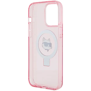Lagerfeld для iPhone 15 Pro Max чехол PC/TPU + Ring stand NFT Choupette head Hard Pink (MagSafe)