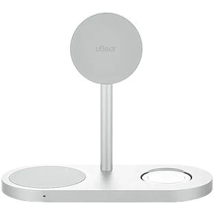 Беспроводное зарядное устройство uBear Stage Ultra, 3-в-1, с поддержкой MagSafe, Qi2, цвет: серебро