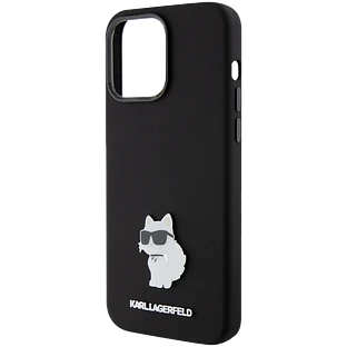 Чехол LAGERFELD Liquid silicone NFT Choupette metal pin Hard Чёрный для iPhone 15 Pro Max