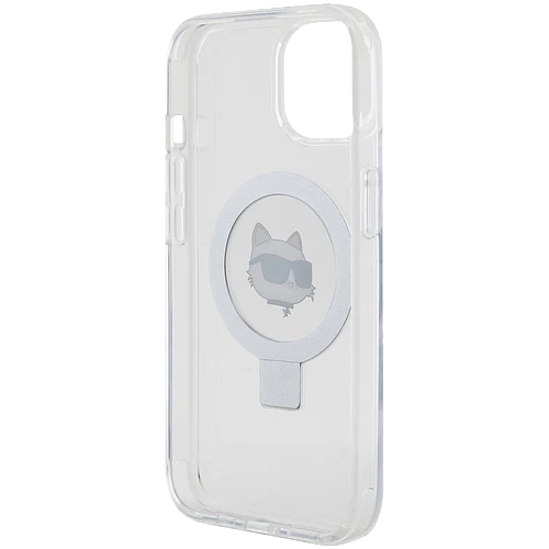 Lagerfeld для iPhone 15 чехол PC/TPU + Ring stand NFT Choupette head Hard Transp (MagSafe)