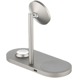 Беспроводное зарядное устройство uBear Stage Pro, 3-в-1, MagSafe совместимое, цвет: титан