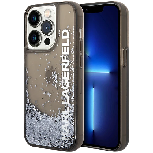 Lagerfeld для iPhone 14 Pro Max чехол Liquid Glitter Elongated logo Hard Translucent black