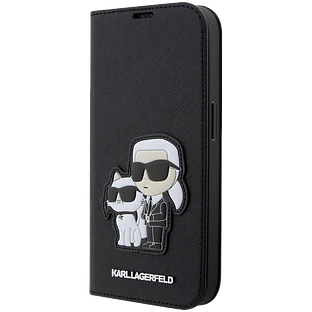 Lagerfeld для iPhone 13 Pro чехол PU Saffiano NFT Karl & Choupette Booktype Black