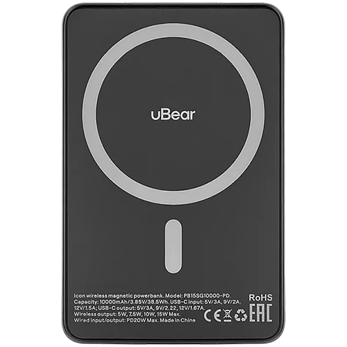 Внешний аккумулятор uBear Icon Power bank 10000mAh, PD30W, Qi2, серый