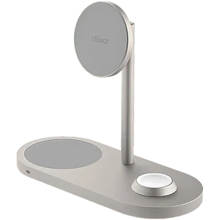 Беспроводное зарядное устройство uBear Stage Pro, 3-в-1, MagSafe совместимое, цвет: титан