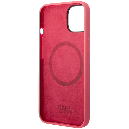 Lagerfeld для iPhone 14 Pro чехол Liquid silicone Plaque logo Hard Fuchsia (MagSafe)