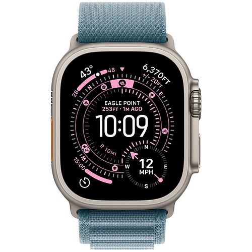 Apple Watch Ultra 3, GPS + Cellular, 49mm, Natural Titanium Case with Light Blue Alpine Loop - L