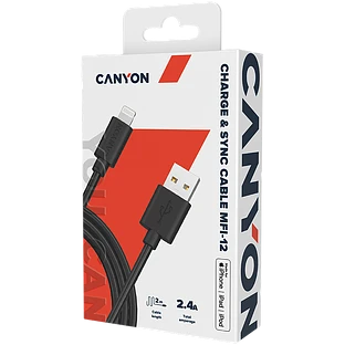 Кабель Canyon USB-A - Lightning MFI, 2м, Черный