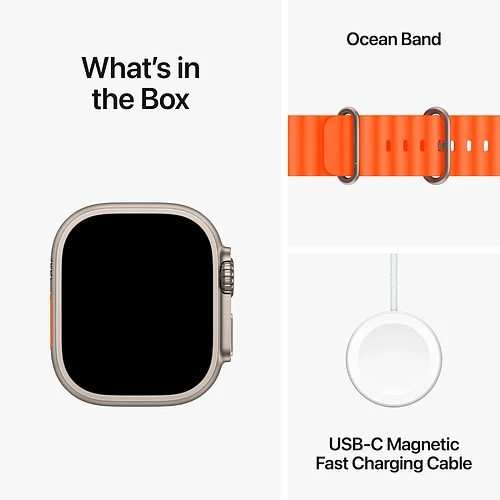 Apple Watch Ultra 2 2024 GPS + Cellular 49mm Natural Titanium Case with Orange Ocean Band