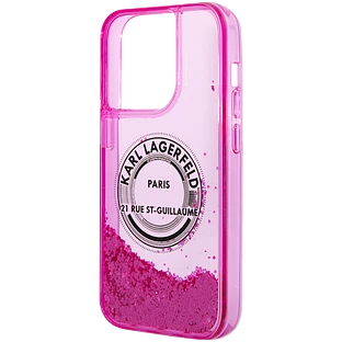 Lagerfeld для iPhone 14 Pro чехол Liquid Glitter RSG Round logo Hard Pink