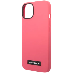Lagerfeld для iPhone 14 Pro чехол Liquid silicone Plaque logo Hard Fuchsia (MagSafe)