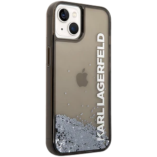 Lagerfeld для iPhone 14 чехол Liquid Glitter Elongated logo Hard Translucent black