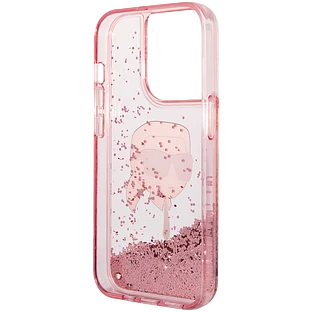 Lagerfeld для iPhone 14 Pro Max чехол Liquid Glitter NFT Choupette head Hard Pink