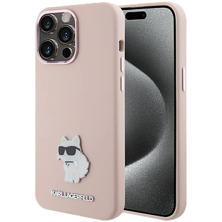 Lagerfeld для iPhone 15 Pro чехол Liquid silicone NFT Choupette metal pin Hard Pink