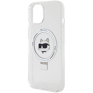 Lagerfeld для iPhone 15 чехол PC/TPU + Ring stand NFT Choupette head Hard Transp (MagSafe)