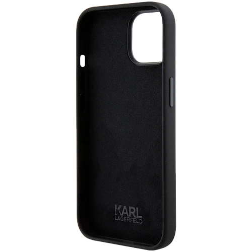 Lagerfeld для iPhone 15 чехол Liquid silicone NFT Choupette metal pin Hard Black