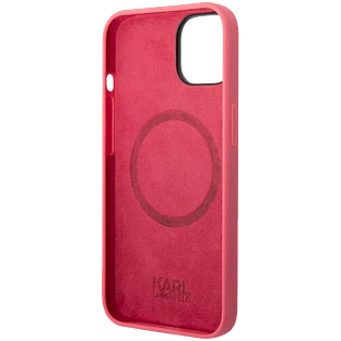 Lagerfeld для iPhone 14 Pro чехол Liquid silicone Plaque logo Hard Fuchsia (MagSafe)